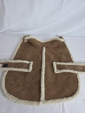 Dog Jacket Medium Brown Sherpa-Trim Dog Coat with Cream Faux-Shearling